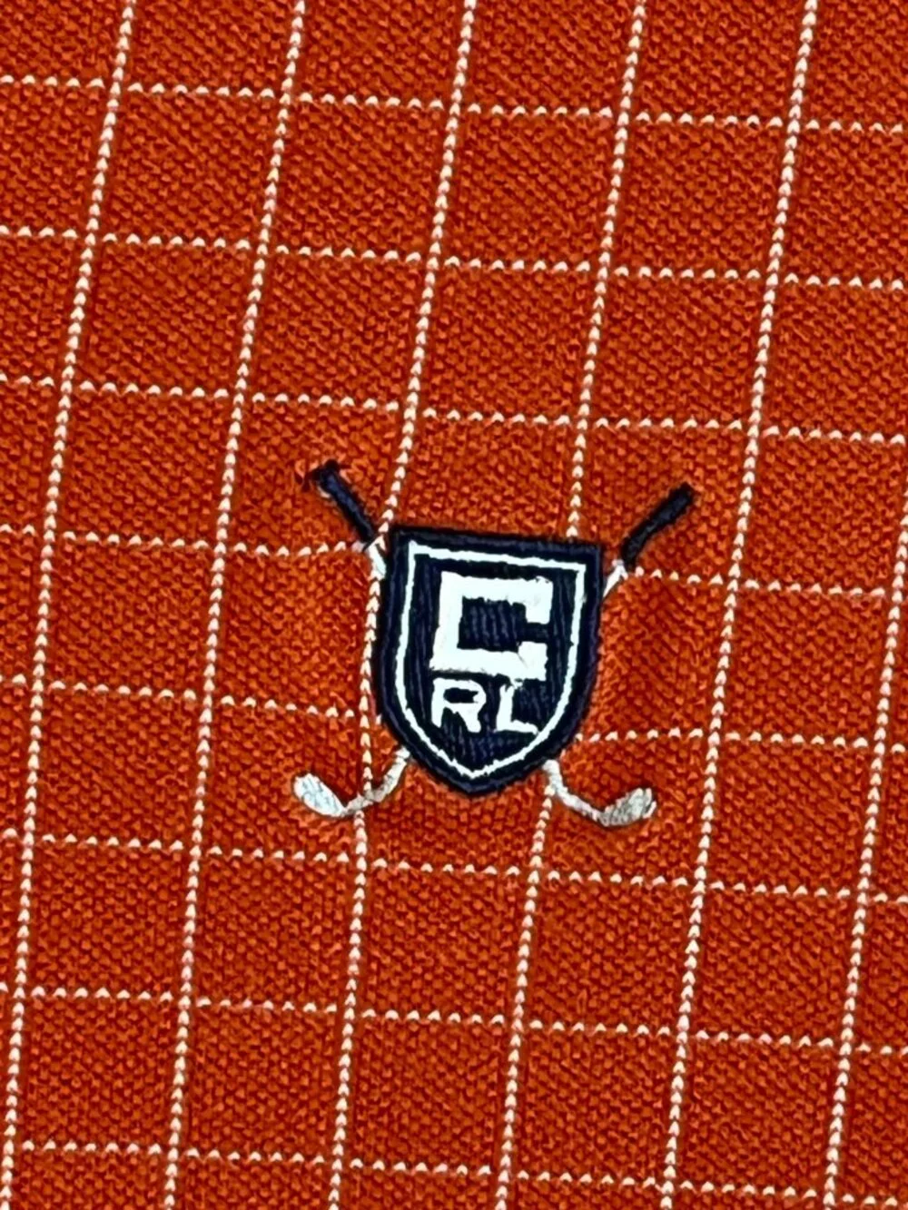 Vintage 90s Chaps Ralph Lauren Golf Shield Polo Shirt Men's M Orange Pattern